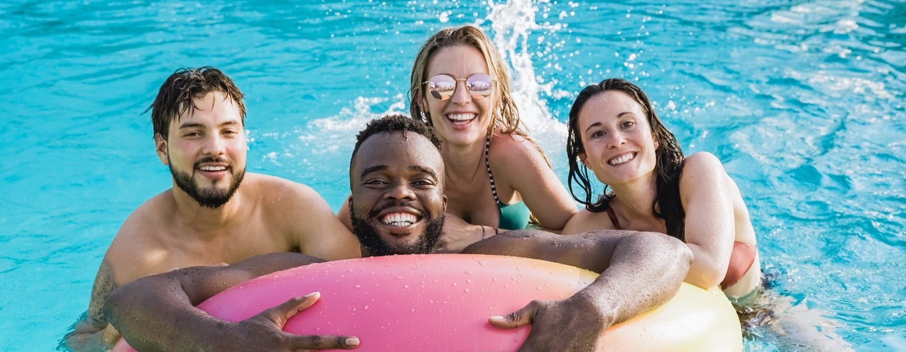 a group of people in the water
